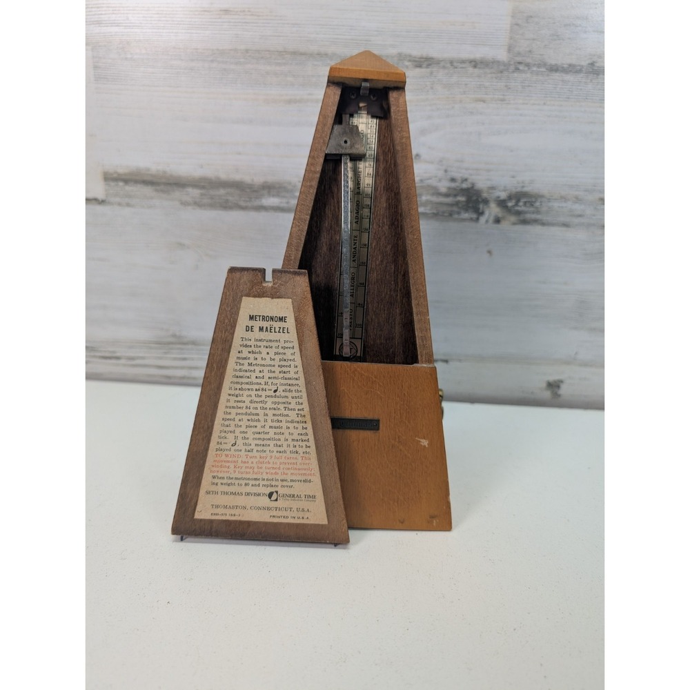 Vintage Seth Thomas‎ Wind-Up Metronome Wooden Maelzel Style Working